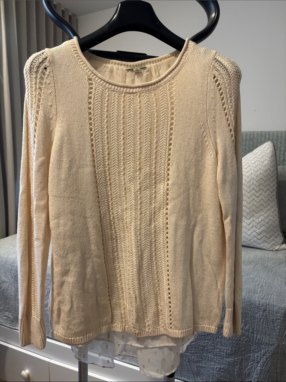 Lucky Brand Cream Pointelle Knit Scoop Neck Sweater